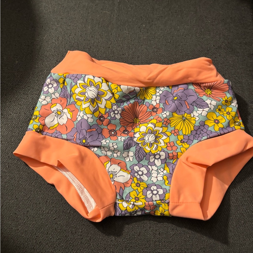 Big Elephant Large Orange and Floral Kids Swim Trunks